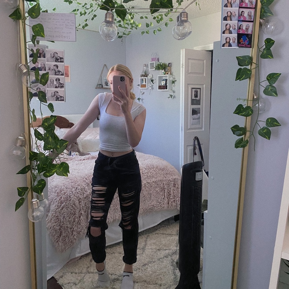 Distressed mom jeans